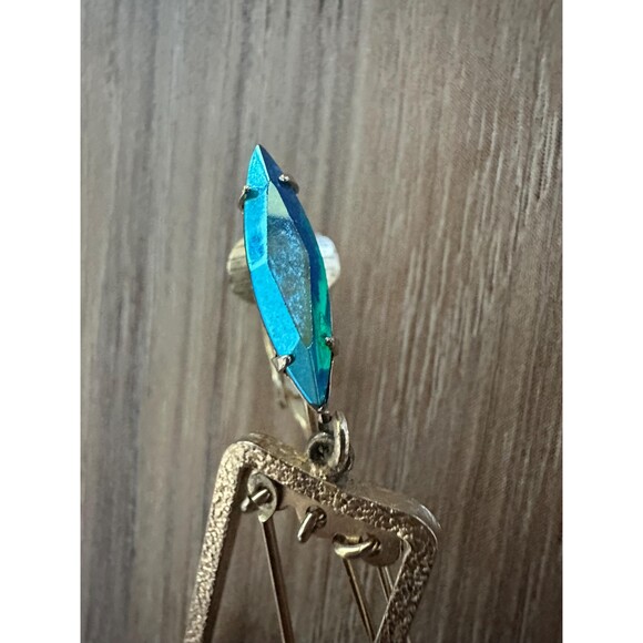 VTG Lewis Segal Clip On Peacock Irredescent Color  Earrings. Signed - Picture 3 of 6